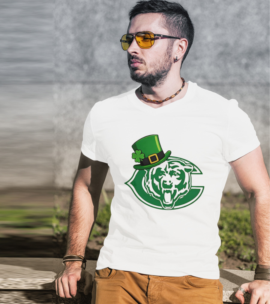 Chicago Bears St Patrick's Day Green Logo With Irish Hat T-Shirt