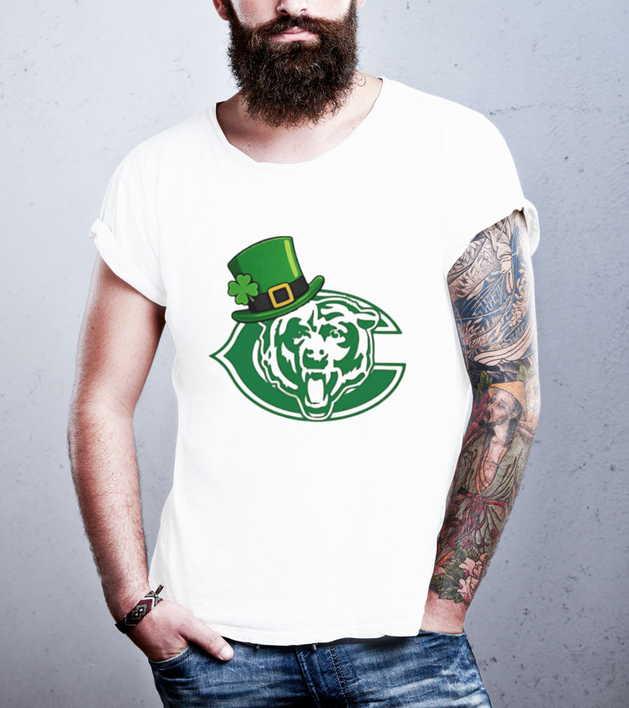 Chicago Bears St Patrick's Day Green Logo With Irish Hat T-Shirt