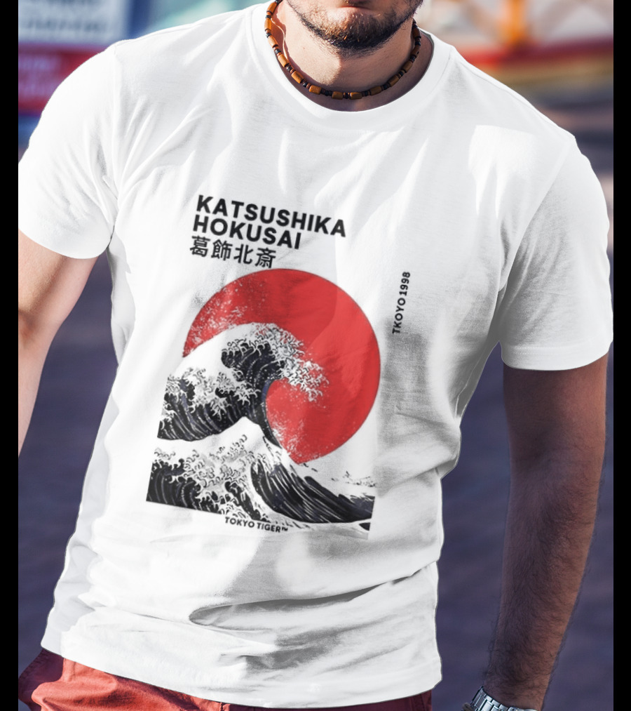 Katsushika Hokusai The Great Wave And Red Sun Japanese Ukiyo E T-Shirt