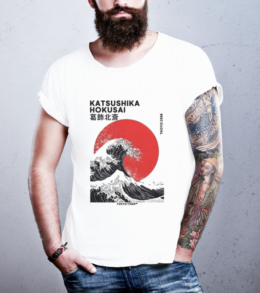 Katsushika Hokusai The Great Wave And Red Sun Japanese Ukiyo E T-Shirt