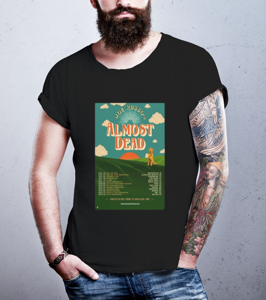 Joe Russo's Almost Dead Summer Tour 2026 Dates Red Sun Dog And Cloudy Sky T-Shirt