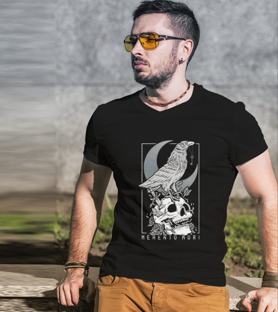 Memento Mori Raven Moon Skull Vintage Aesthetic T-Shirt