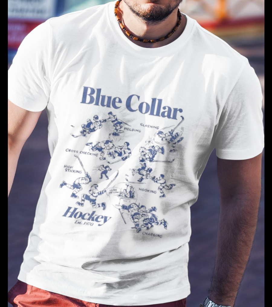 Blue Collar Hockey Est 1970 Tough Determined Hardworking Teamwork Playing Through Thick And Thin T-Shirt
