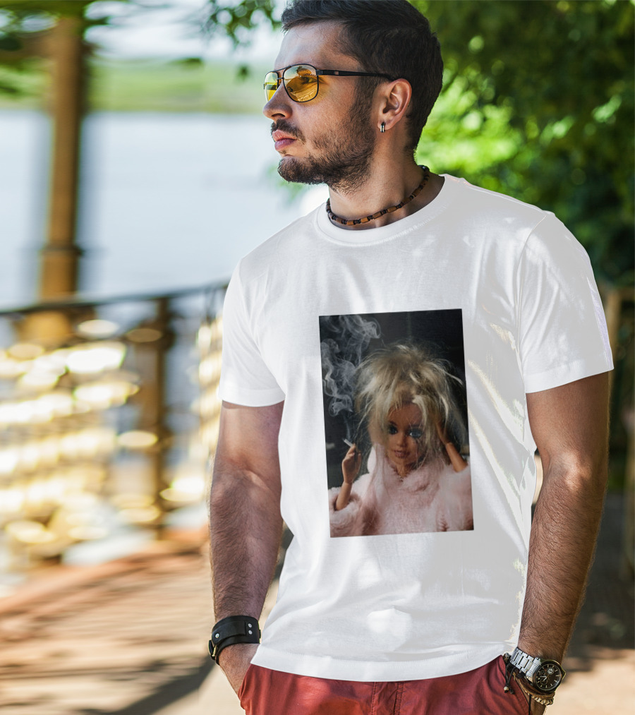 Cigarette Smoking Barbie Doll In Pink Fur Coat T-Shirt