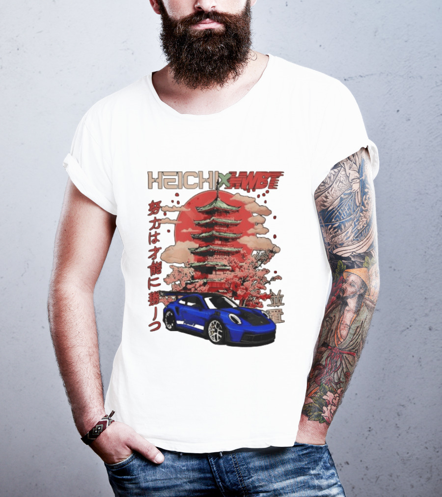Haichi HWBT 2025 Pagoda Blue Sports Car Red Sun Japanese T-Shirt