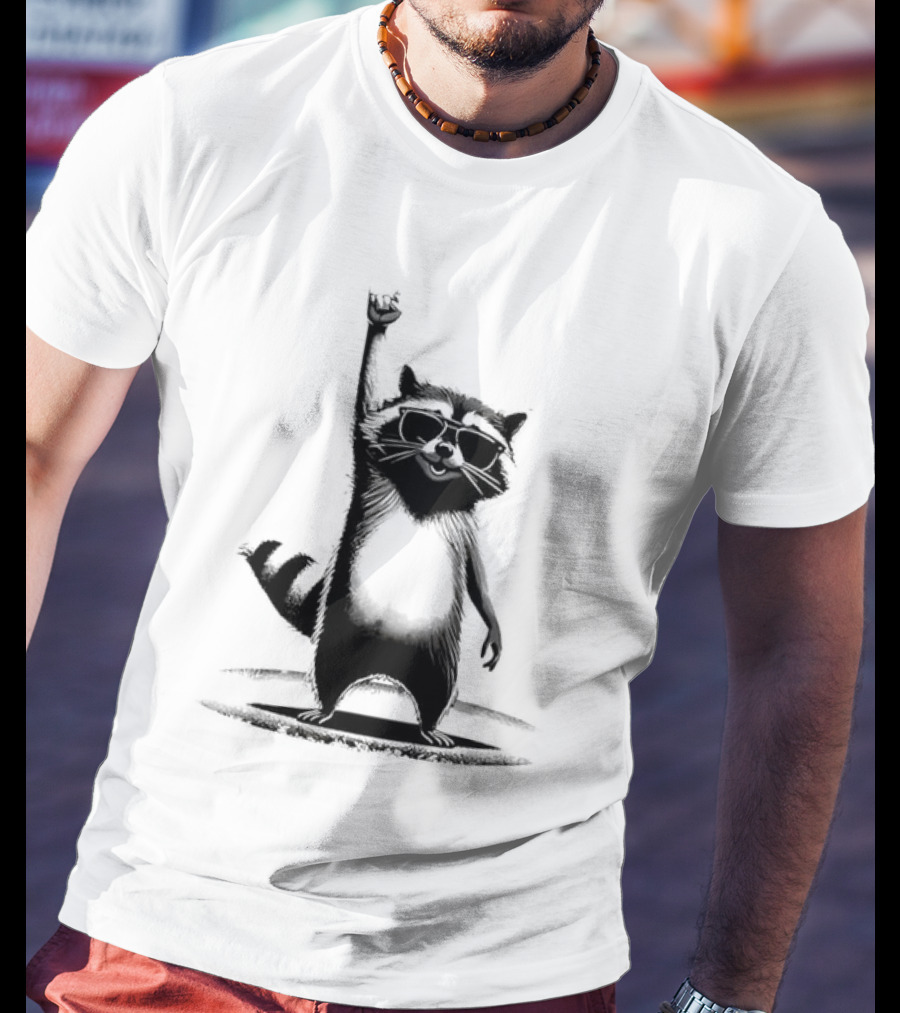 Raccoon Rock Music Animal Silhouette Jazz Hands Pose T-Shirt