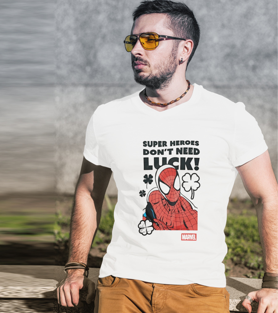 Marvel Spider Man Super Heroes Don't Need Luck T-Shirt
