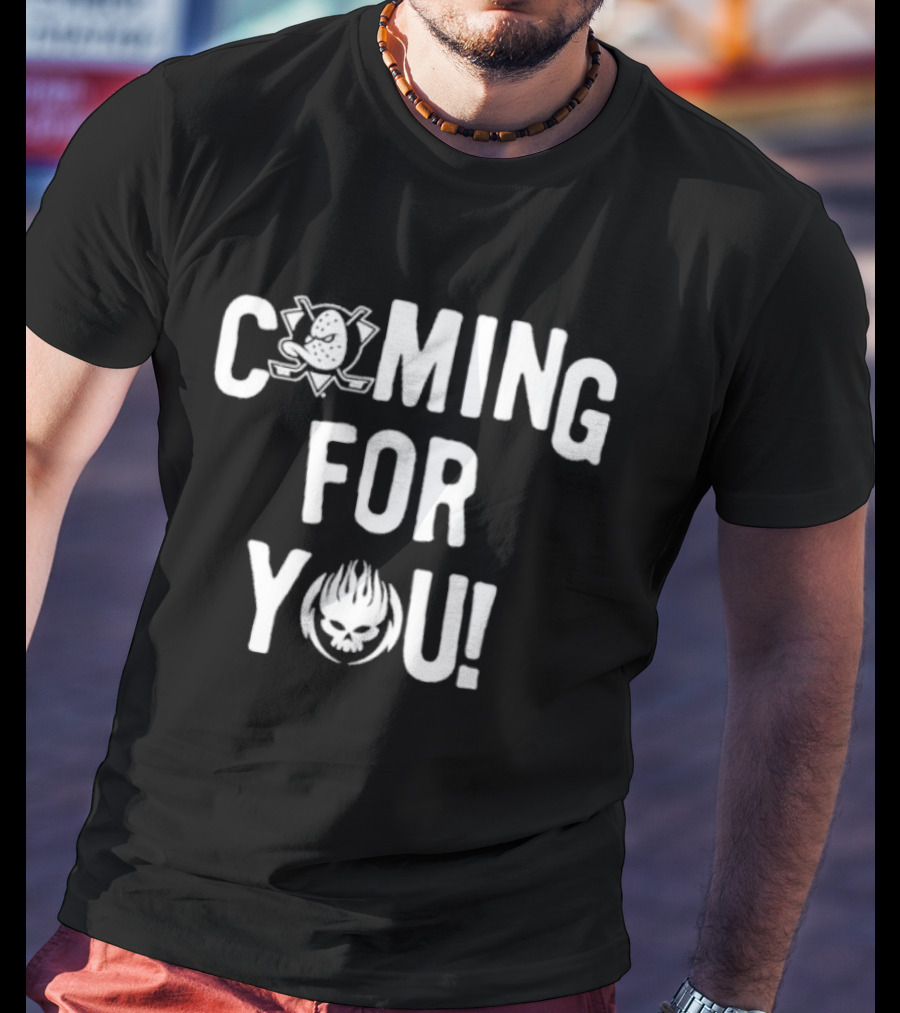 Anaheim Ducks Coming For You Masked Hockey Sticks Flame Crest T-Shirt