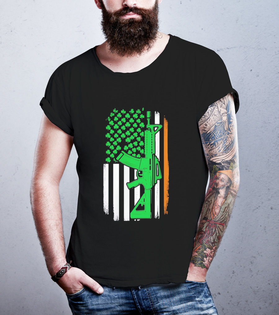 AR15 Shamrock American Irish Flag St Patrick's Day T-Shirt
