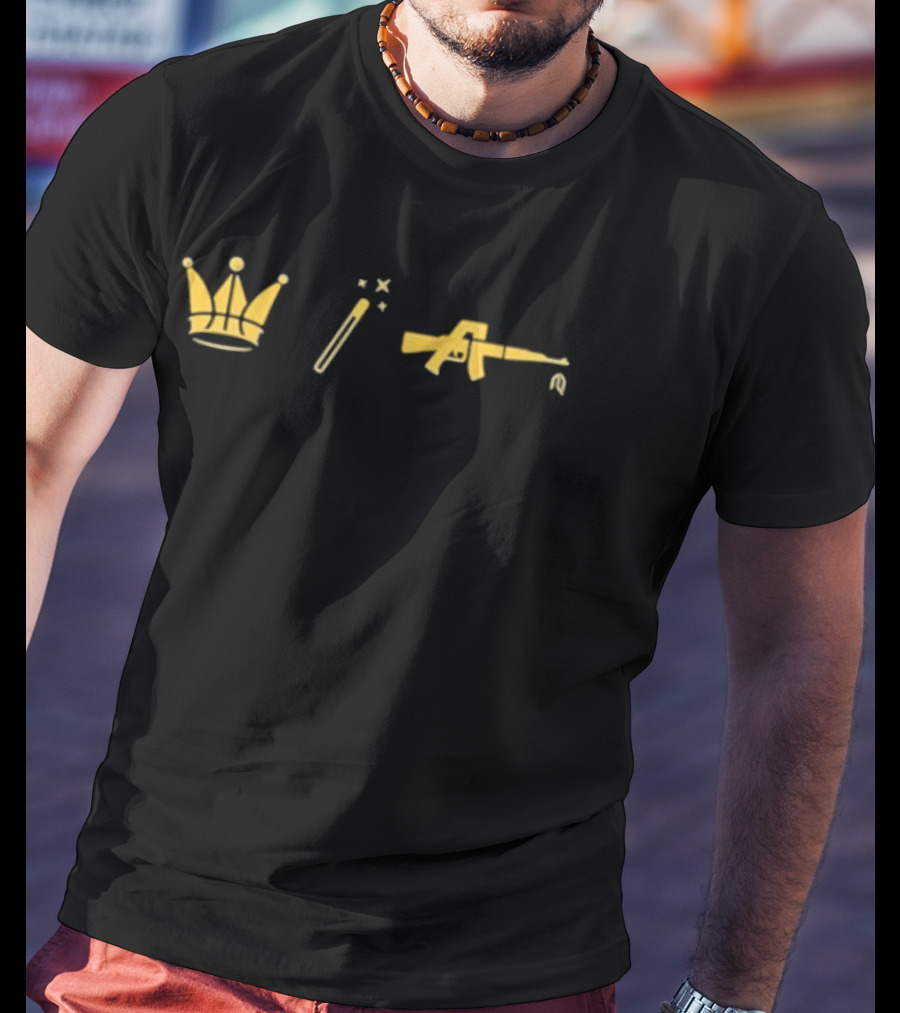 Los Angeles Lakers Big 3 Icons: Crown Wand Gun T-Shirt