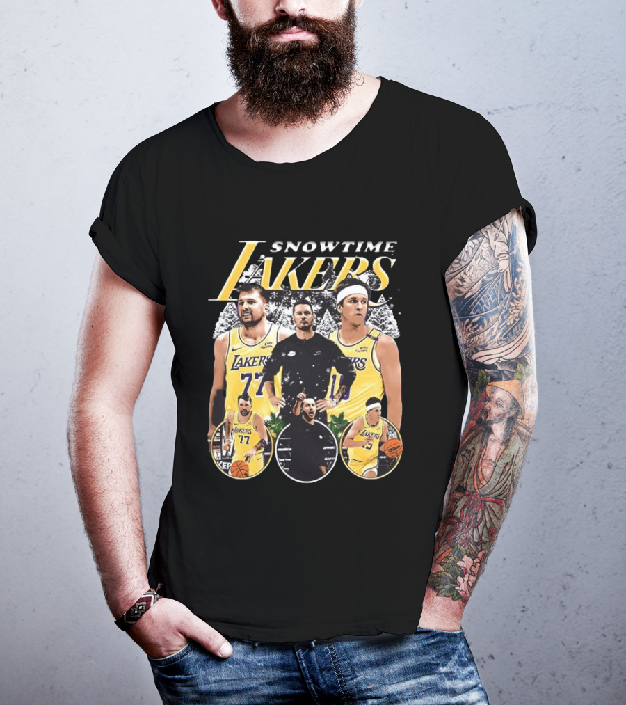 Snowtime Lakers Basketball Champions Iconic Players And Coach T-Shirt