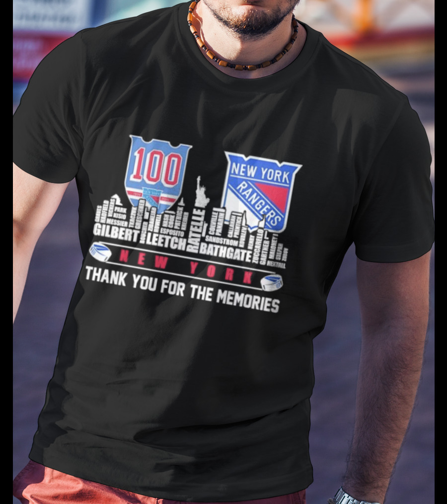 New York Rangers 100th Anniversary Skyline Player Names Thank You For The Memories T-Shirt