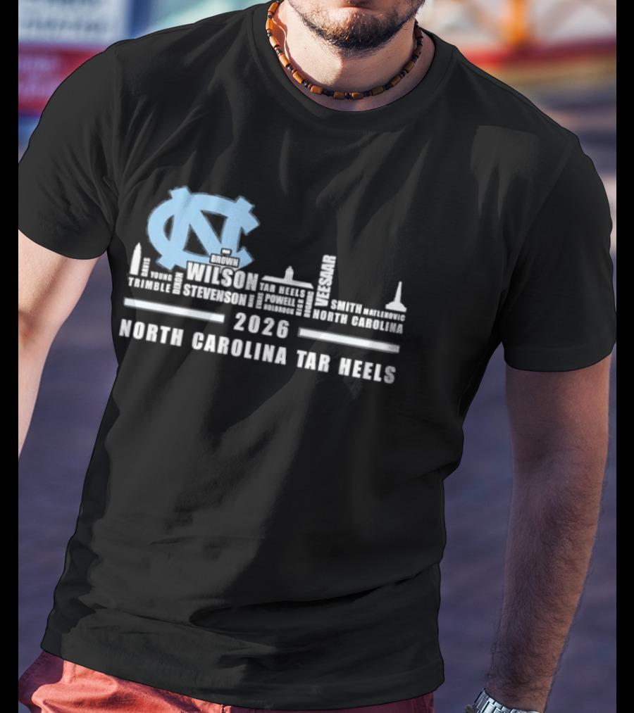 North Carolina Tar Heels 2026 Skyline City Player Names T-Shirt