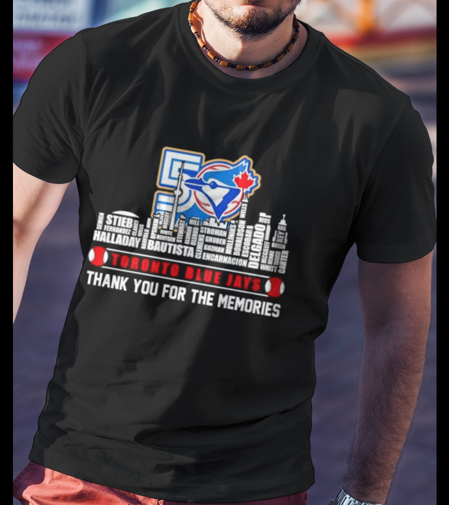 Toronto Blue Jays 50 Seasons Skyline Player Names Thank You For The Memories 1977 2027 T-Shirt