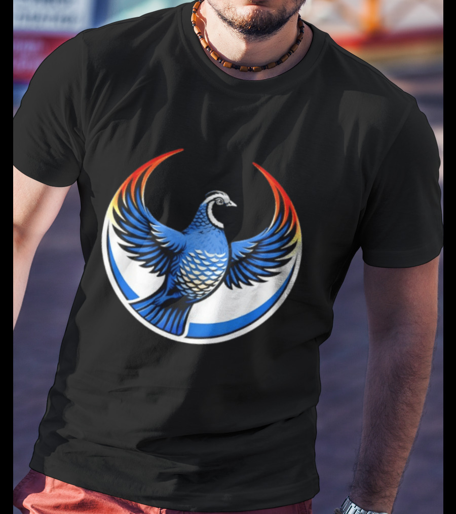 California Quail Wings Up Blue T-Shirt