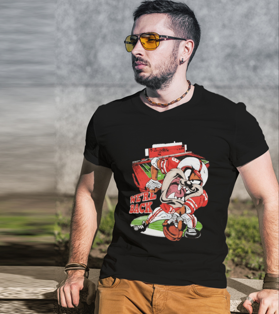 Dropout We're Back Football Cartoon Stadium Red Uniform Number 8 T-Shirt