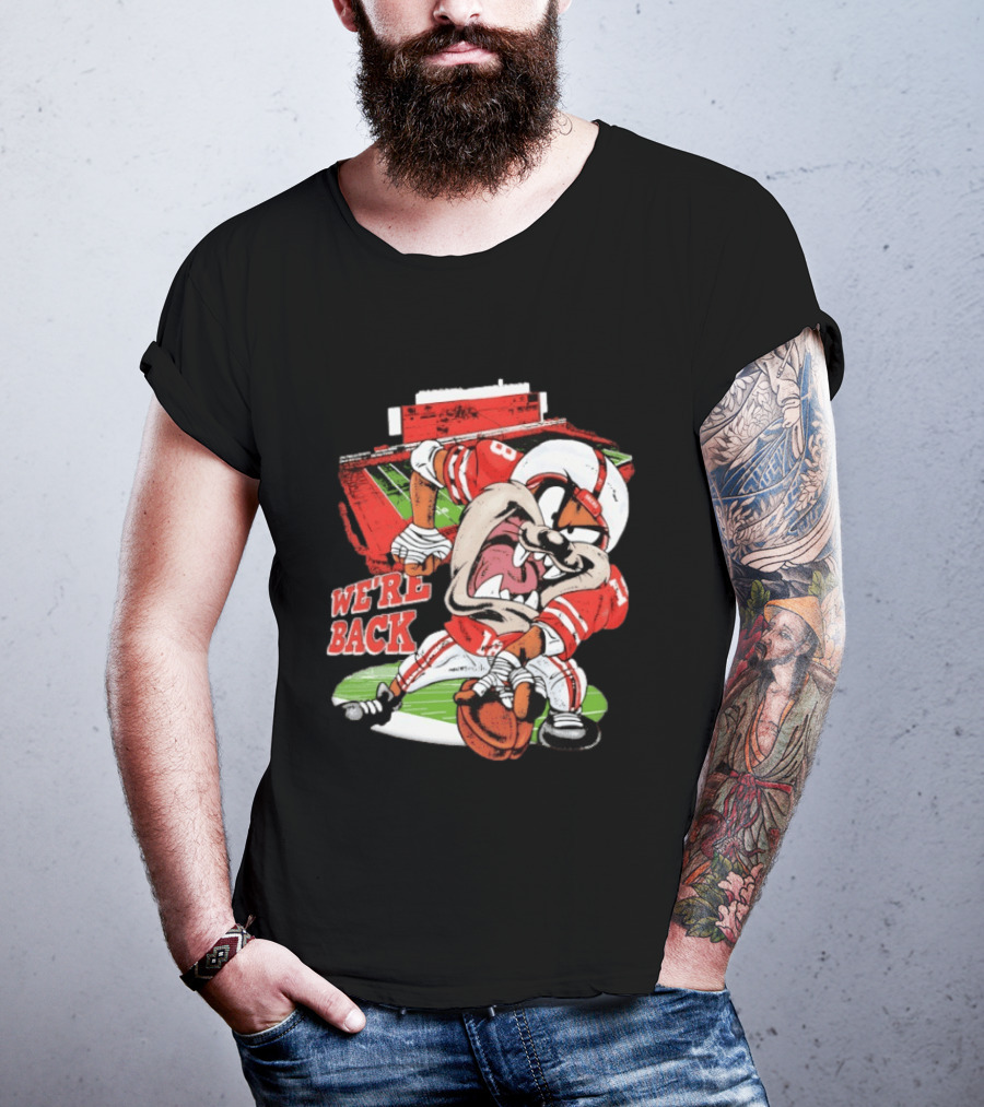 Dropout We're Back Football Cartoon Stadium Red Uniform Number 8 T-Shirt