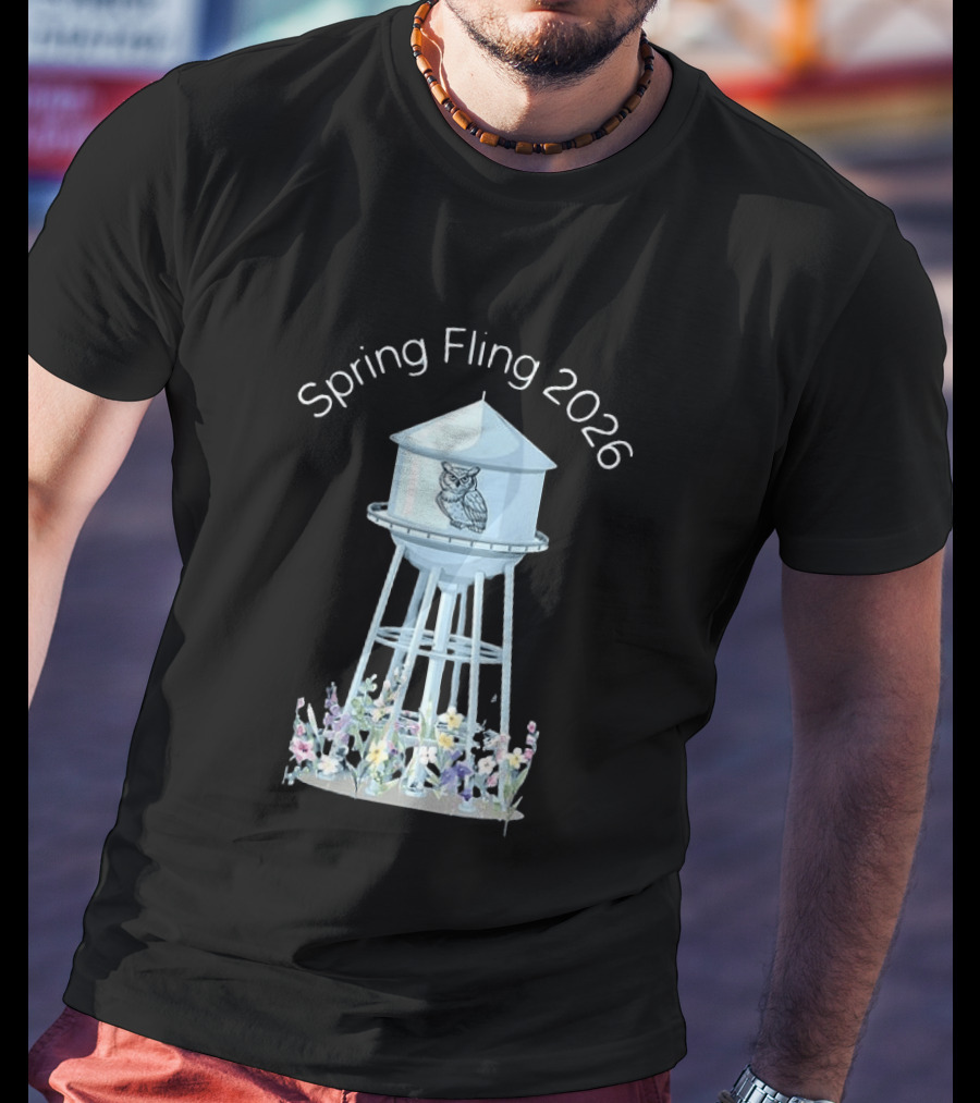 Spring Fling 2026 Owl Water Tower Blossoms T-Shirt