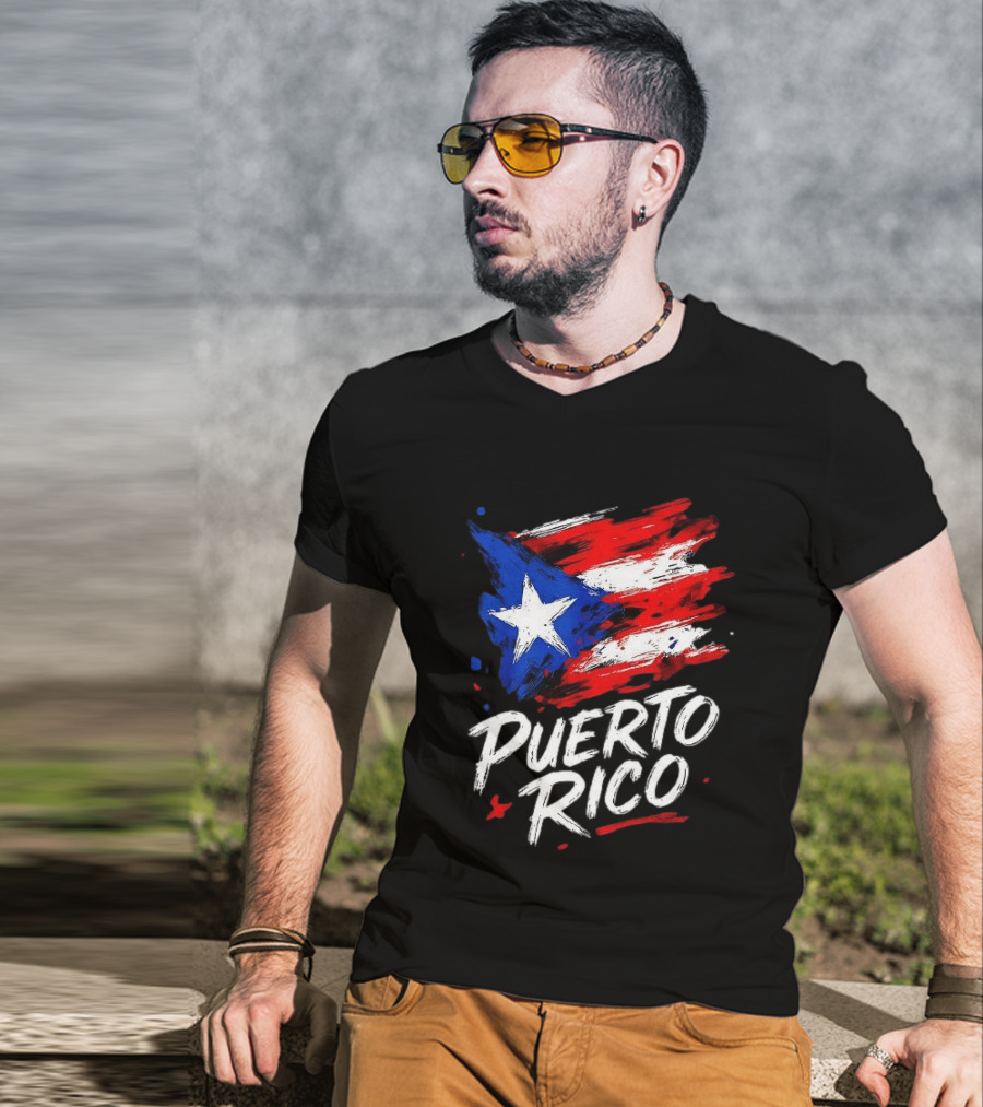 Puerto Rico Flag Brush Stroke Style Classic Representation T-Shirt