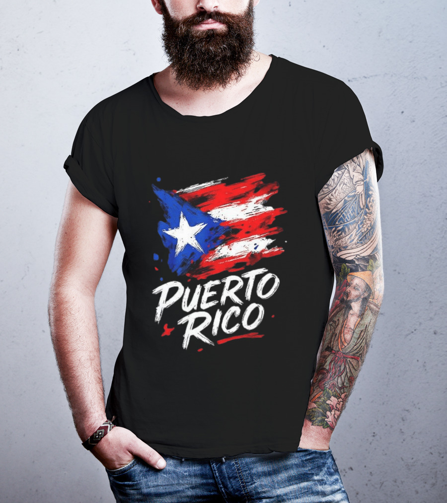 Puerto Rico Flag Brush Stroke Style Classic Representation T-Shirt