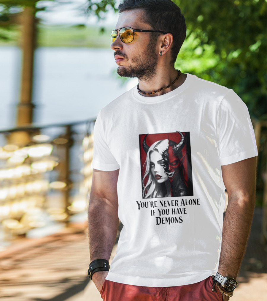 You're Never Alone If You Have Demons Gothic Split Face Demon Girl T-Shirt