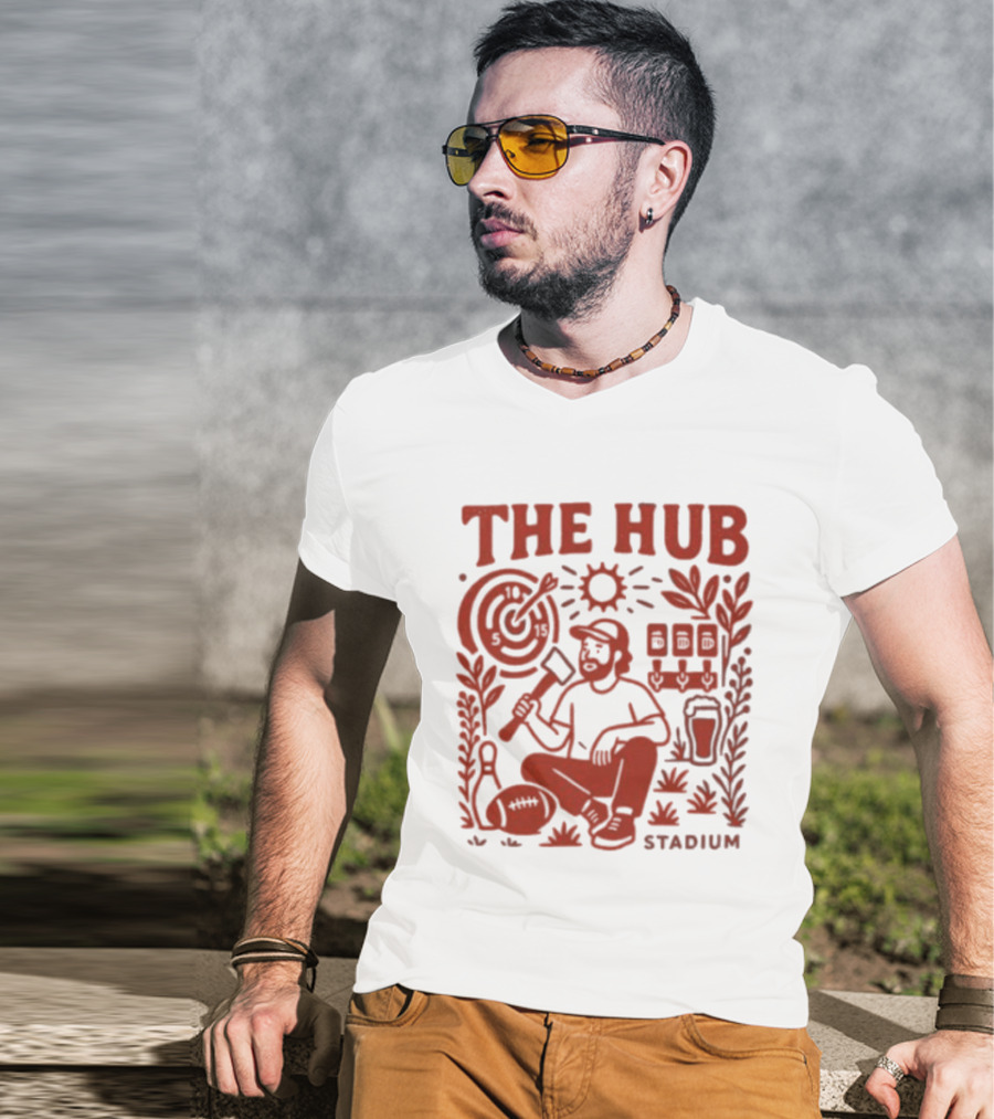 The Hub Stadium Archery Axe Throwing Brewery Activities T-Shirt