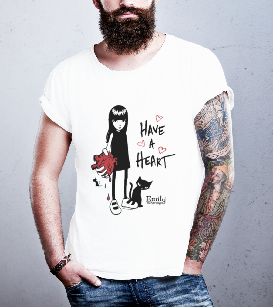 Emily The Strange Have A Heart Dripping Red Hearts Cat T-Shirt