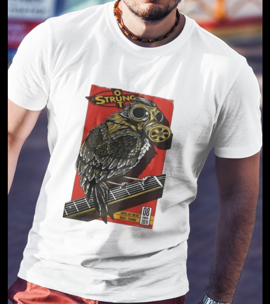 Strung Out Feb 8 2026 Bogota Colombia Bird Gas Mask Concept Concert Tour T-Shirt