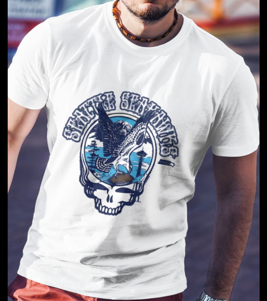 Seattle Seahawks Grateful Dead Skull Art Collaboration T-Shirt
