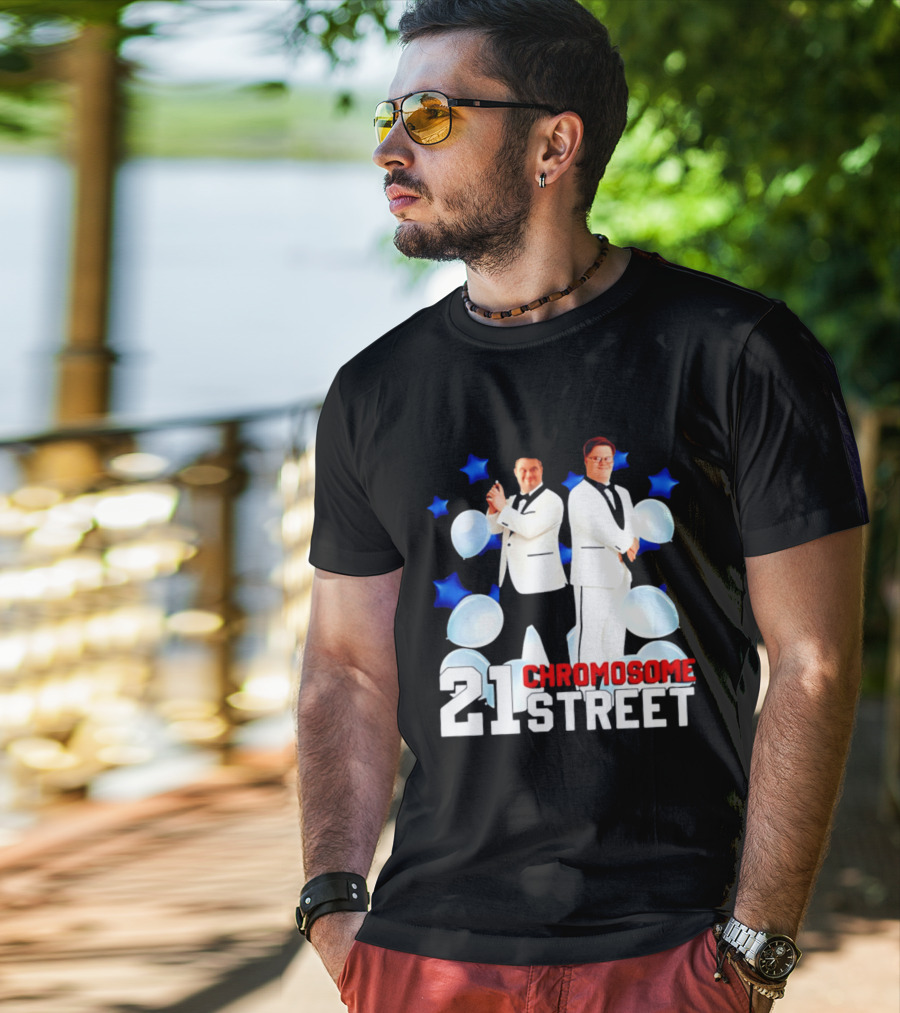 21 Chromosome Street Down Syndrome Stars Balloons White Suits T-Shirt