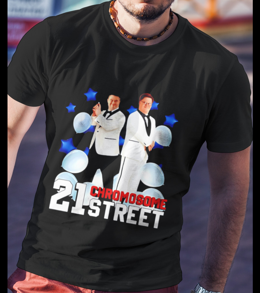 21 Chromosome Street Down Syndrome Stars Balloons White Suits T-Shirt
