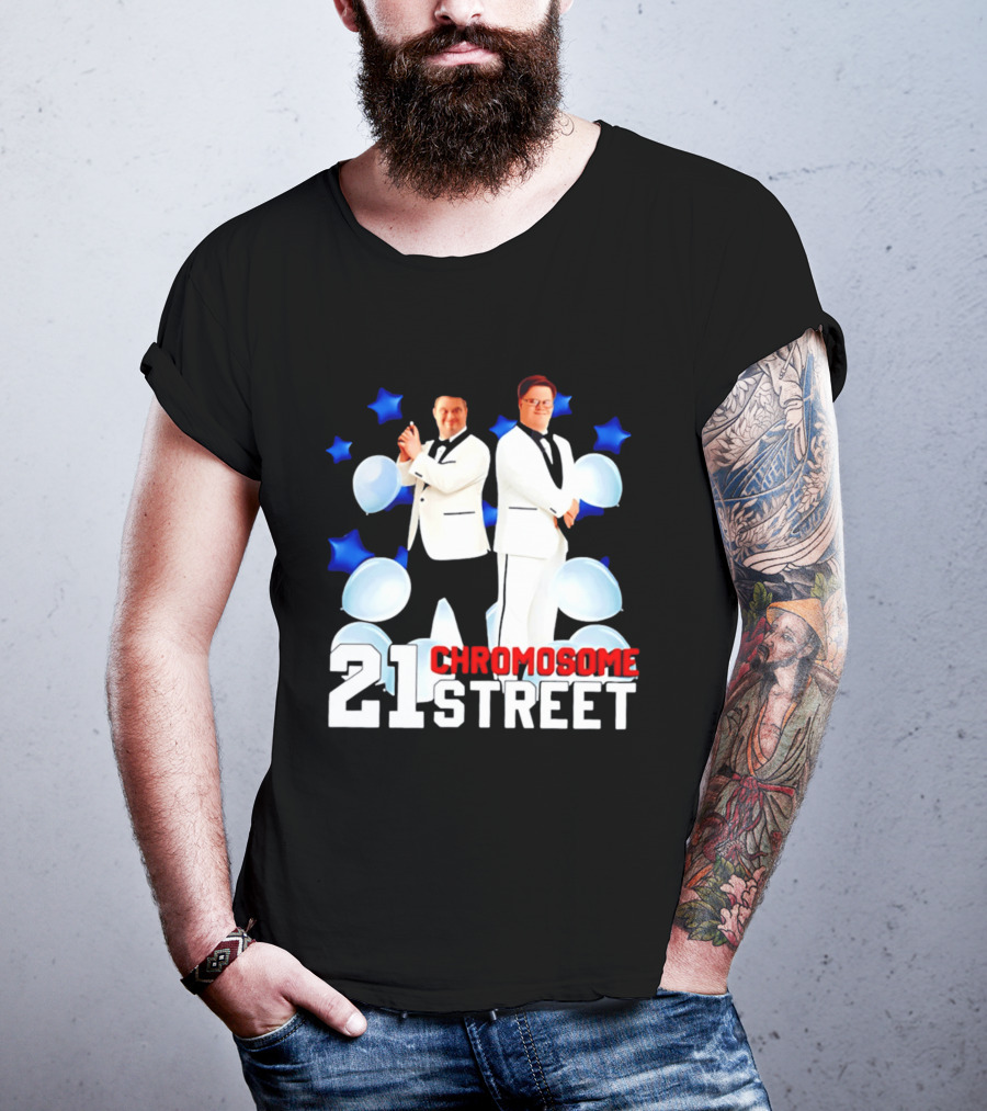 21 Chromosome Street Down Syndrome Stars Balloons White Suits T-Shirt