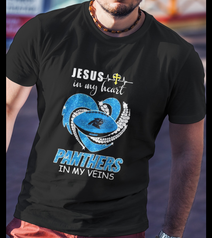 Jesus In My Heart Panthers In My Veins Diamond Heart Christian T-Shirt