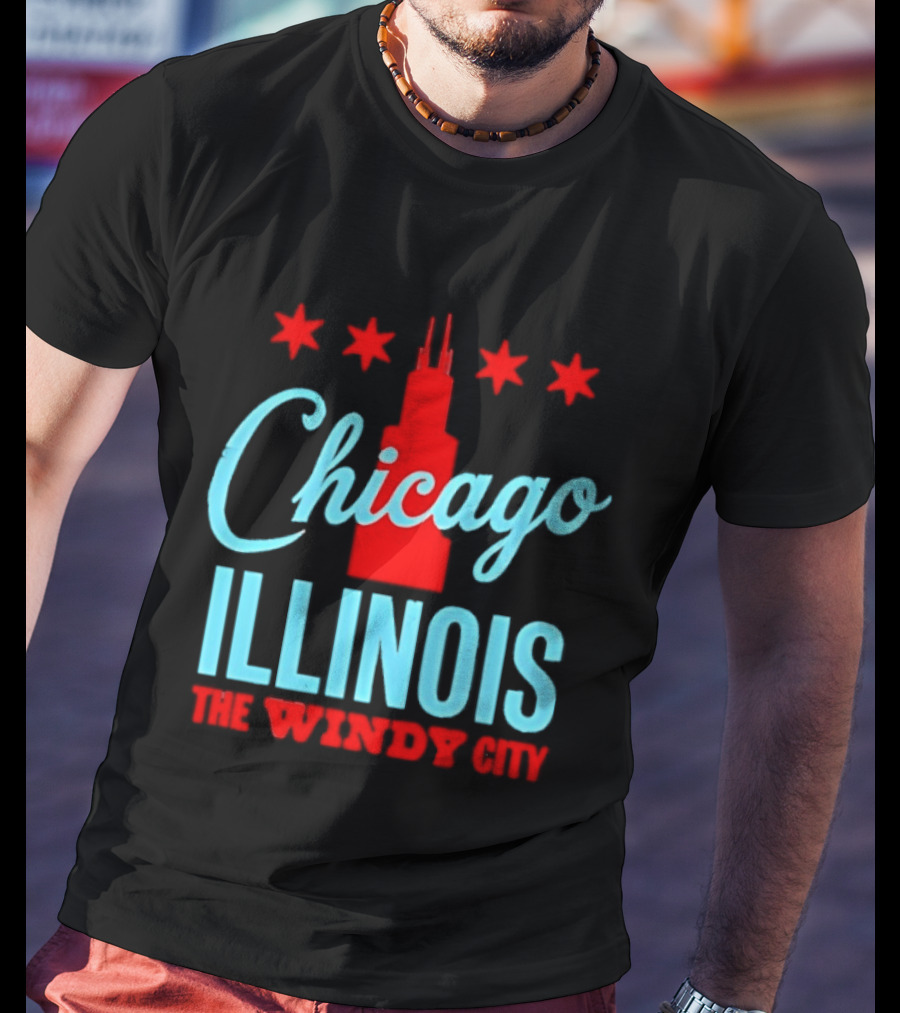 Chicago Illinois The Windy City Skyline Stars T-Shirt