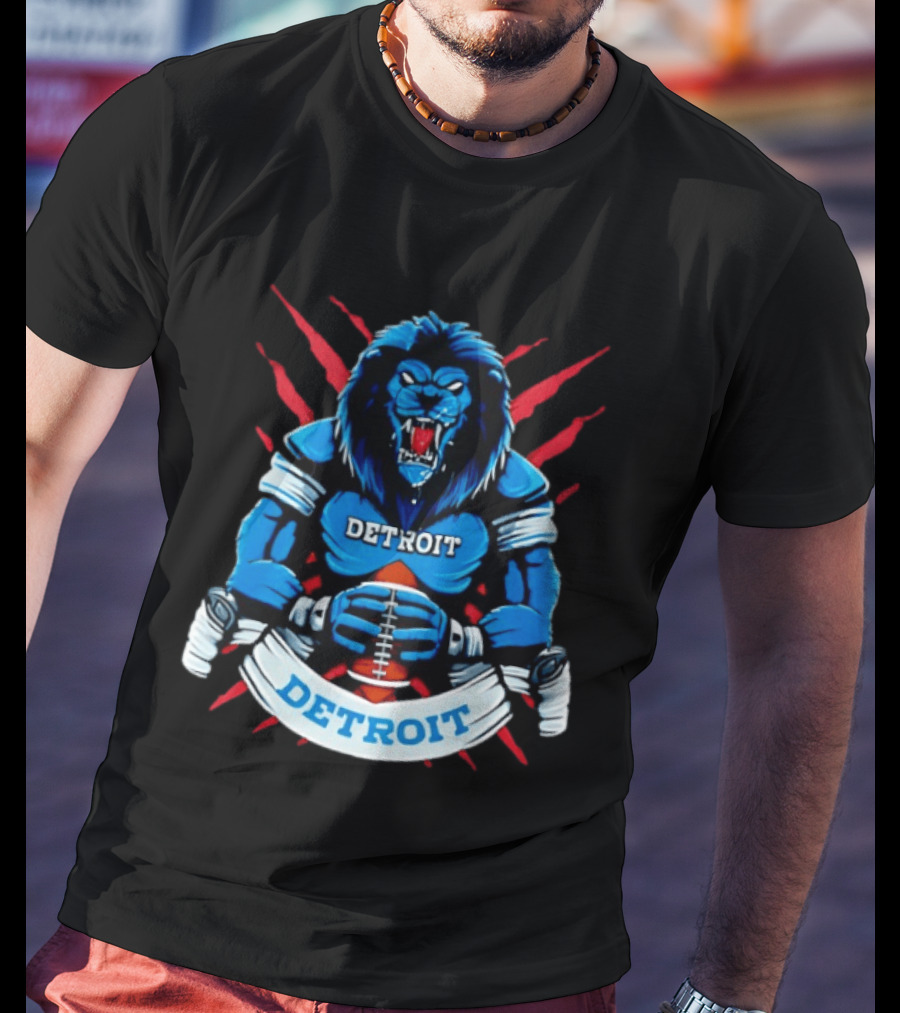 Detroit Football Blue Lion Fierce Game Day Sports Roaring Beast T-Shirt