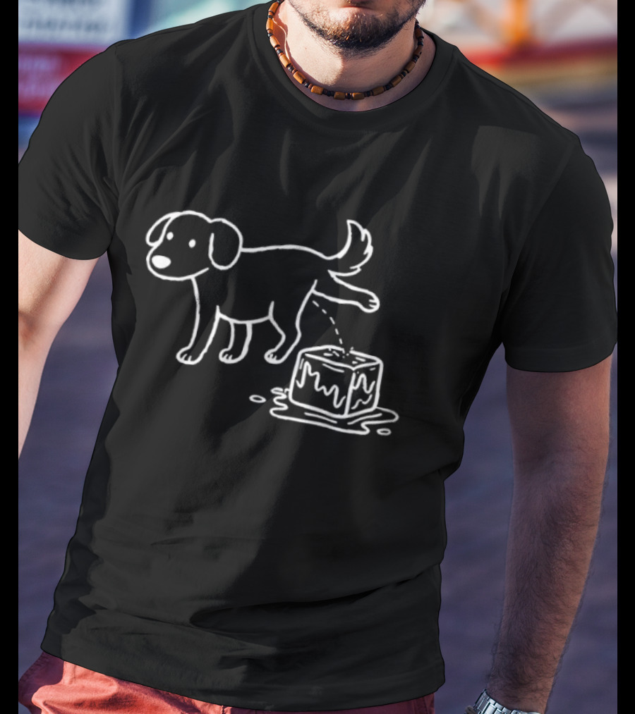Peeing Dog On Melting Ice Cube Iconic Sketch T-Shirt