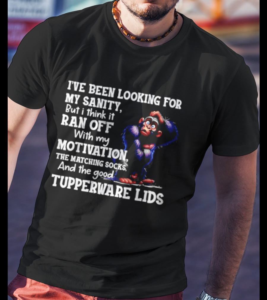 I've Been Looking For My Sanity But It Ran Off With My Motivation The Matching Socks And The Good Tupperware Lids T-Shirt