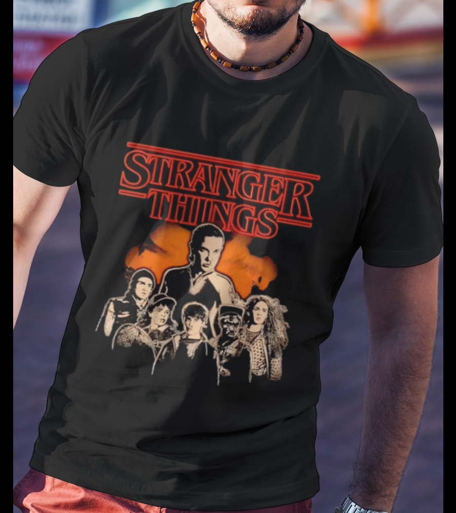 Stranger Things Cast Group Illustration With Eleven And Main Characters T-Shirt
