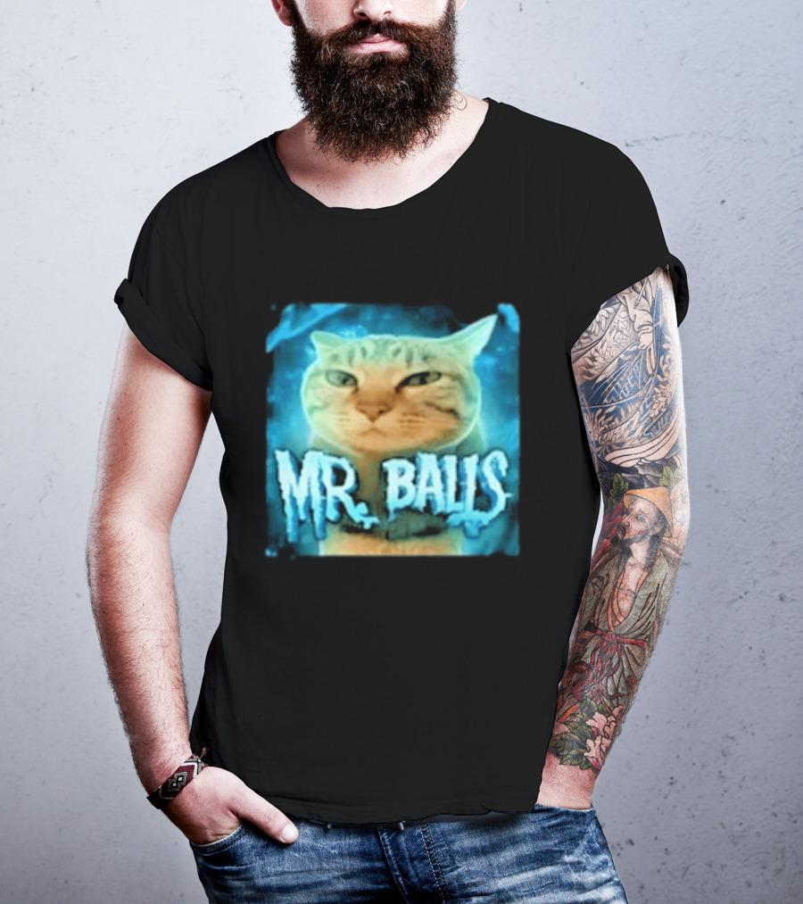 Mr Balls Cat Meme Funny Blue Glowing T-Shirt