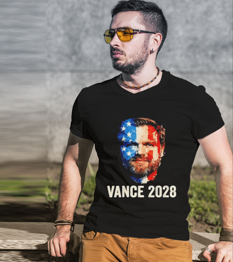 Vance 2028 US Flag Face Patriotic Election Campaign T-Shirt