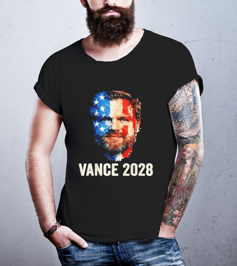 Vance 2028 US Flag Face Patriotic Election Campaign T-Shirt