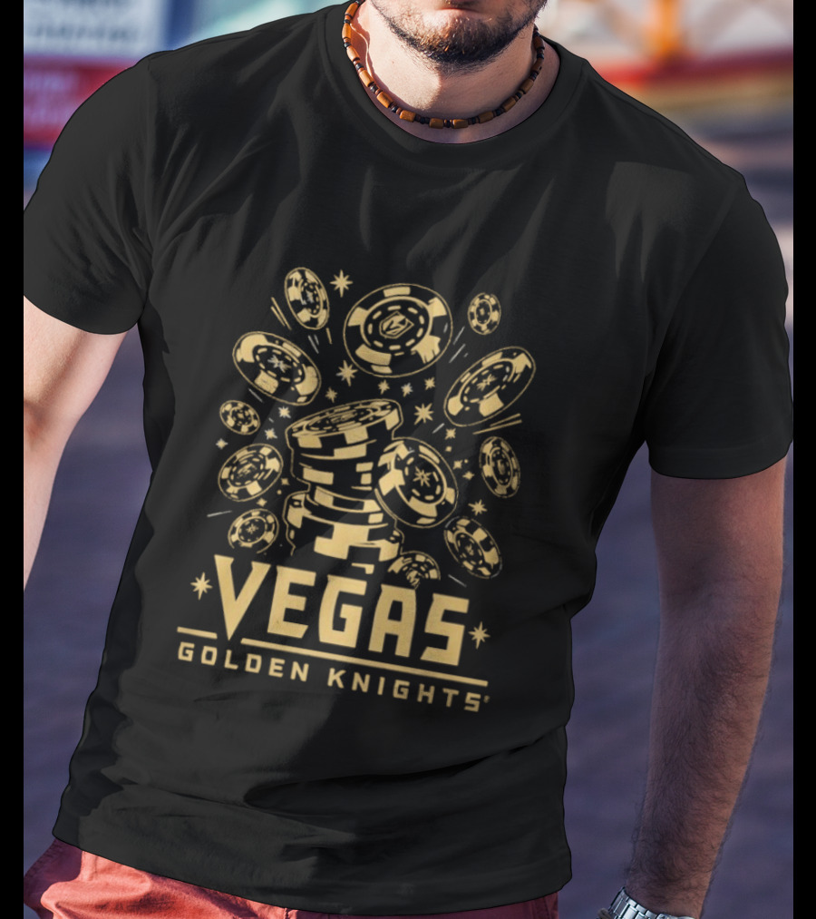 Vegas Golden Knights Poker Chip Burst With Cards And Stars T-Shirt