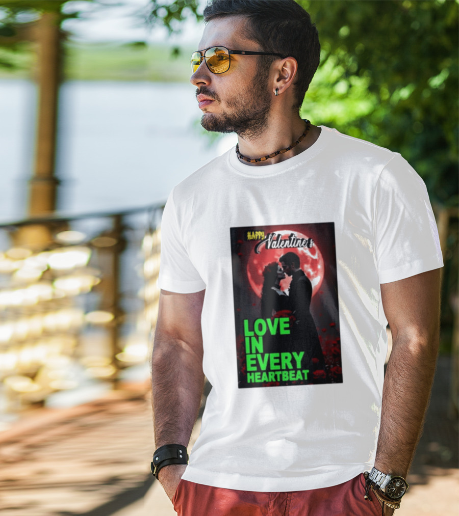 Happy Valentine's Love In Every Heartbeat Romantic Moonlight T-Shirt