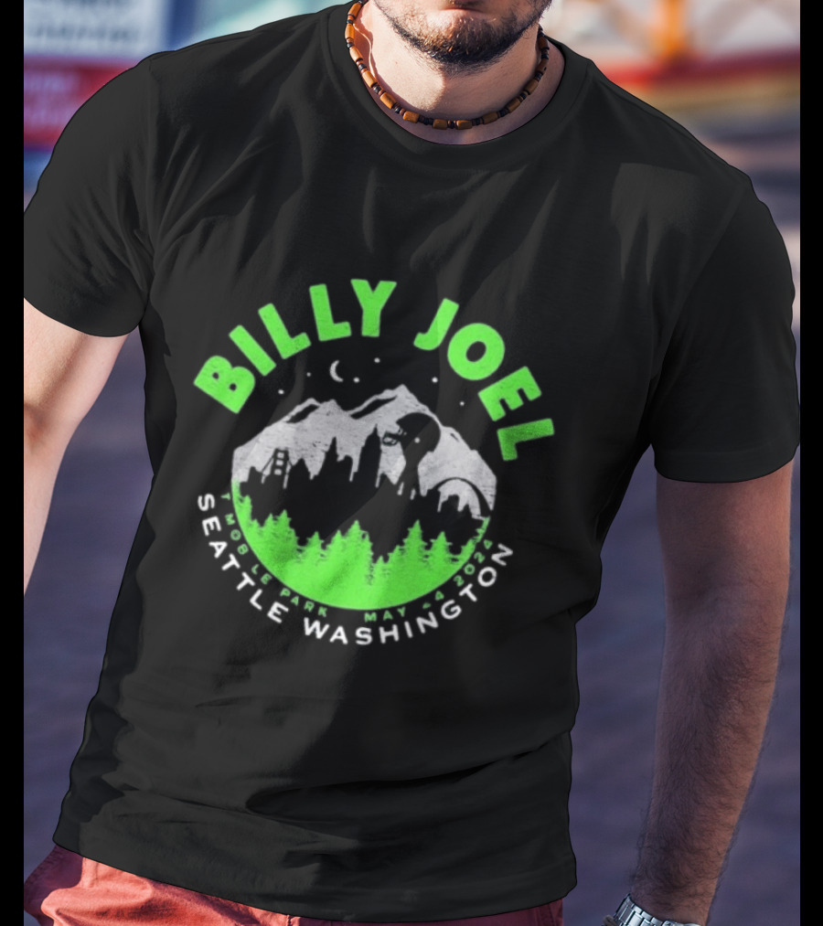 Billy Joel Seattle Washington Mobile Park Skyline 5 24 24 Event Moon Mountains Trees T-Shirt