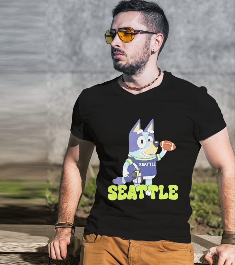 Bluey Seattle Football Cartoon 2026 Seahawks Fan Gear T-Shirt