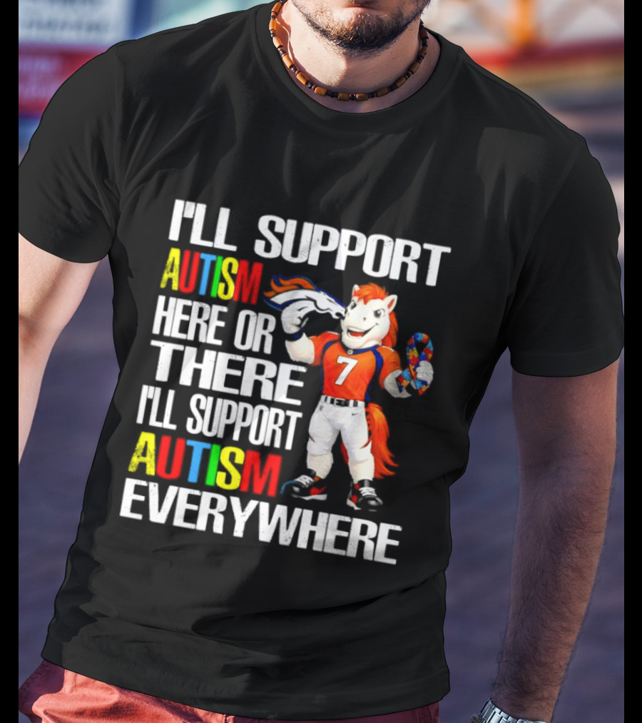 Denver Broncos Mascot Supporting Autism Awareness Everywhere T-Shirt