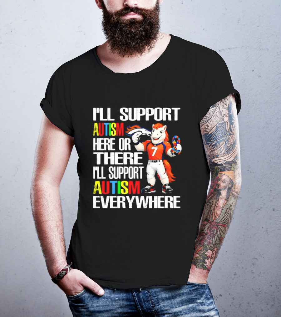 Denver Broncos Mascot Supporting Autism Awareness Everywhere T-Shirt