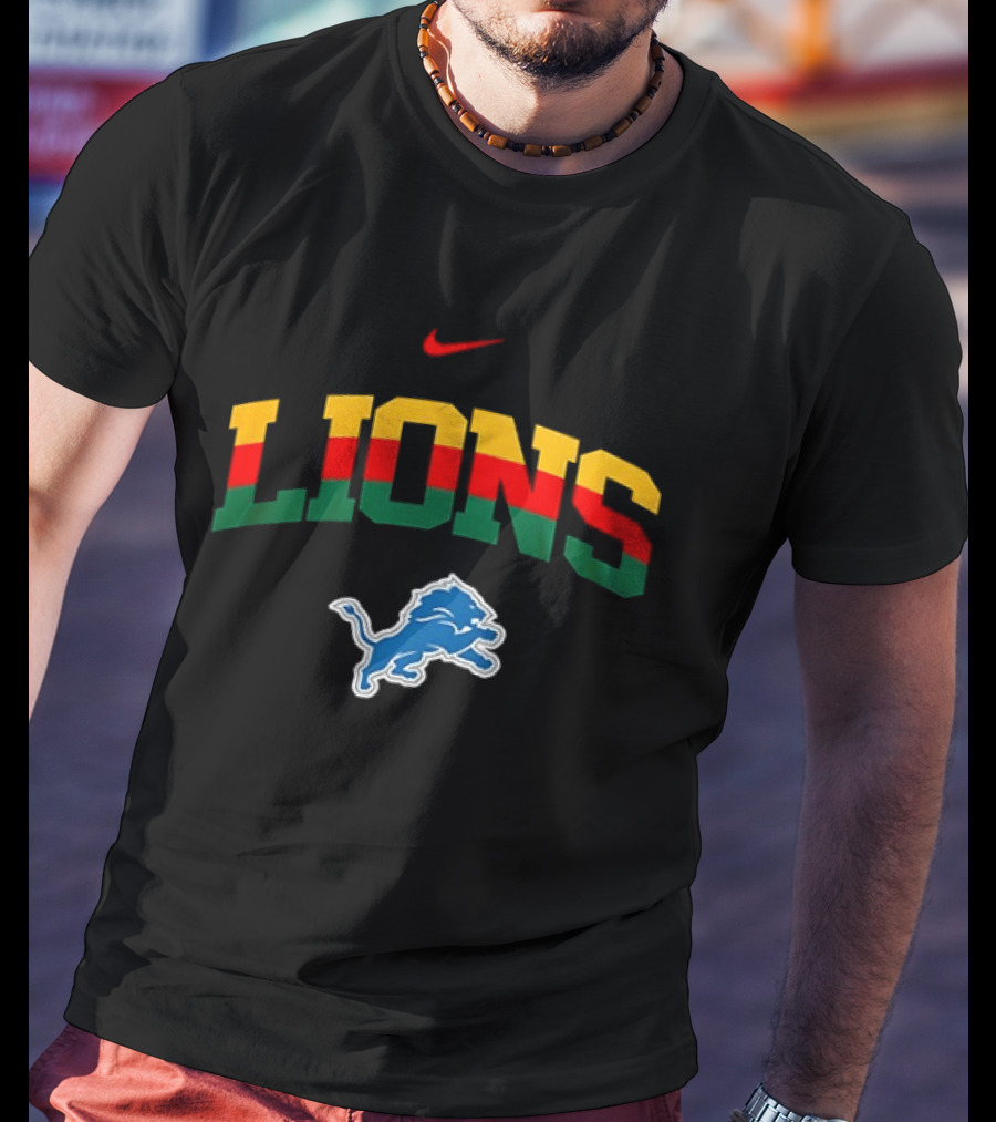 Nike Lions Detroit Blue Lion Celebrating Black History 100th Anniversary T-Shirt