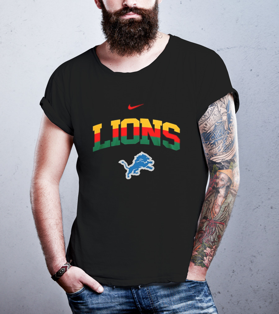 Nike Lions Detroit Blue Lion Celebrating Black History 100th Anniversary T-Shirt