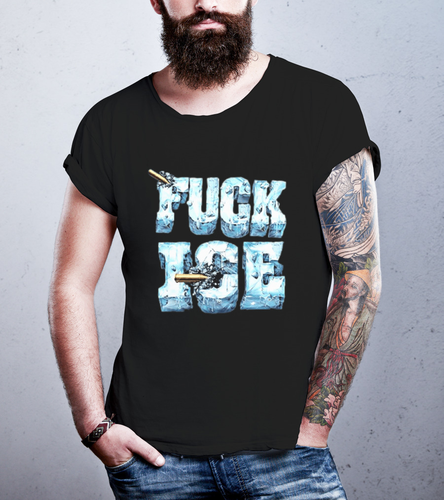 FUCK ICE Bullet Impact Ice Block Letters T-Shirt